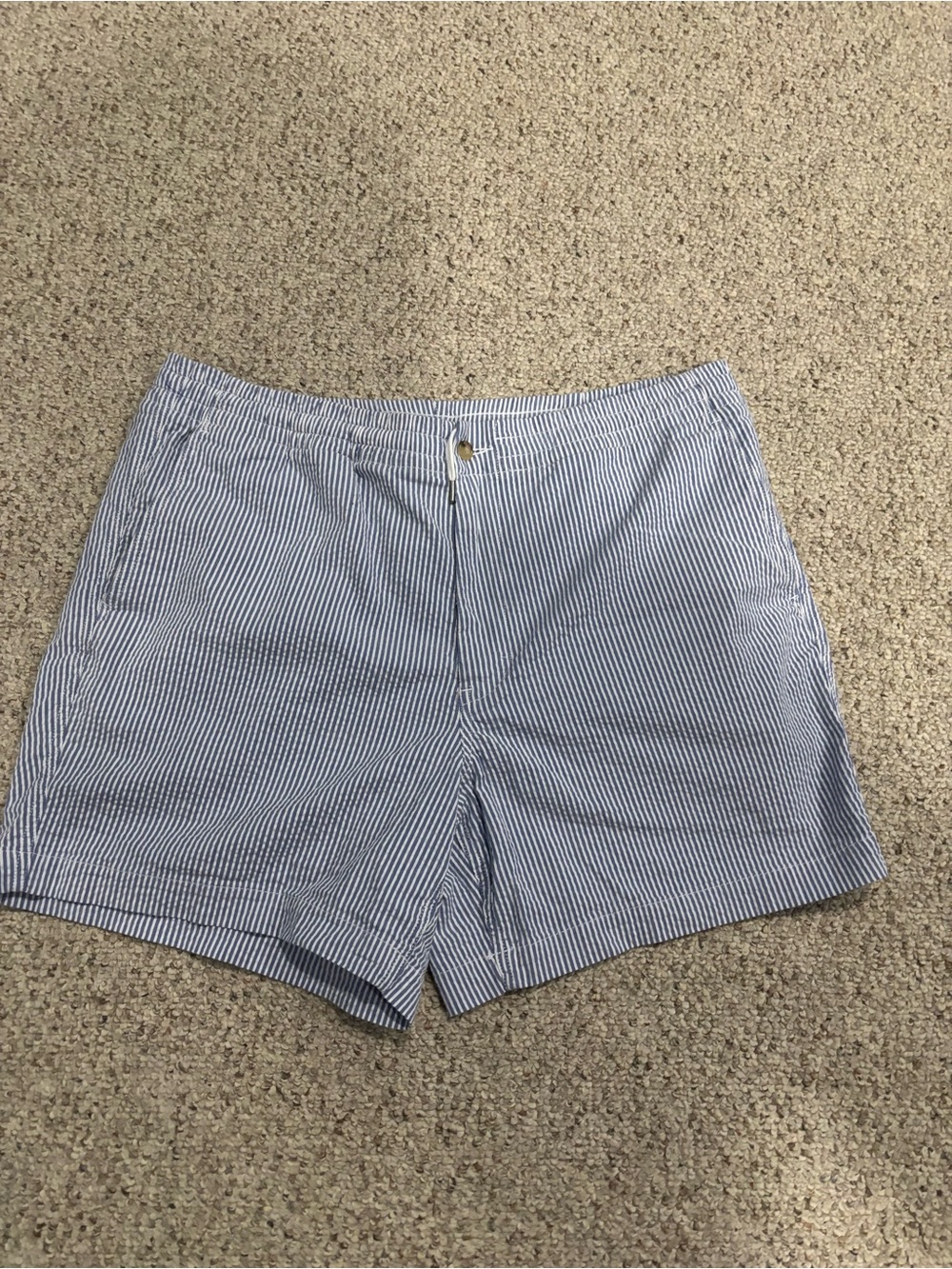 Men's Blue and White Striped Casual Shorts